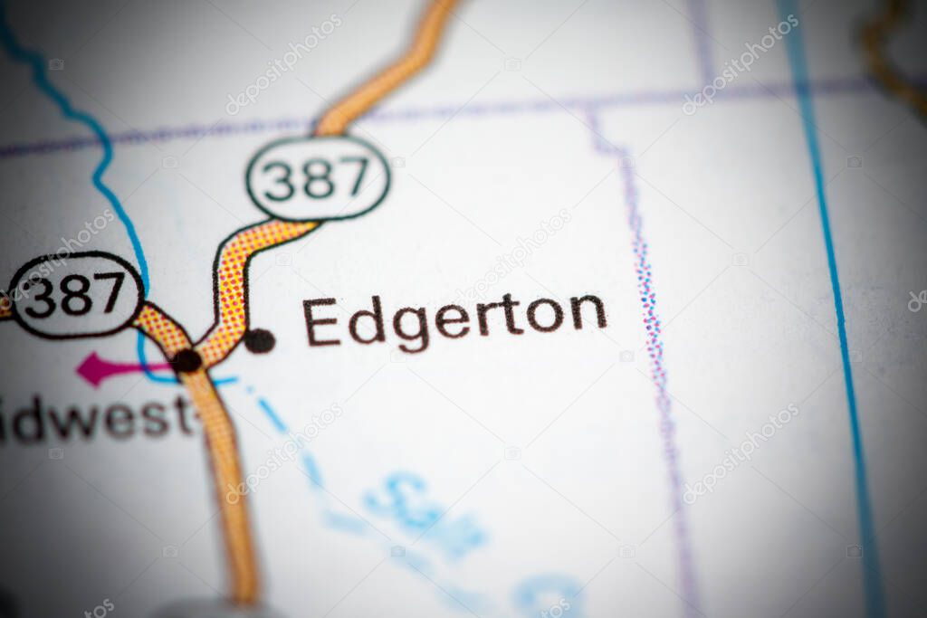 Edgerton. Wyoming. USA on a map.