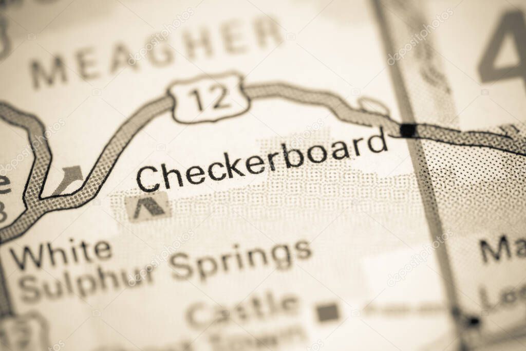 Checkerboard. Montana. USA on a map.