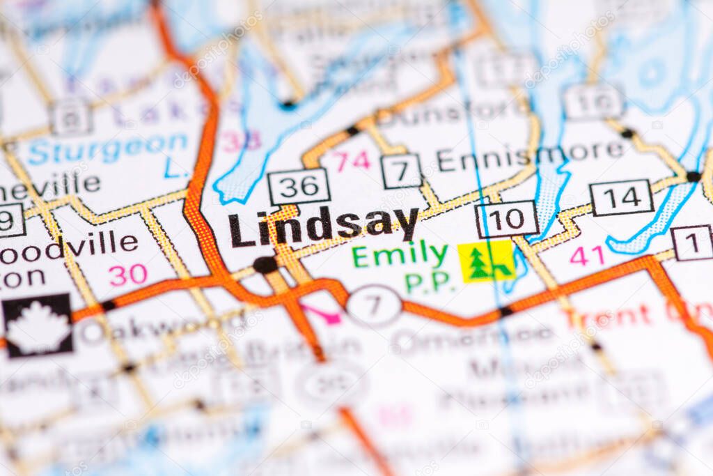 Lindsay. Canada on a map.