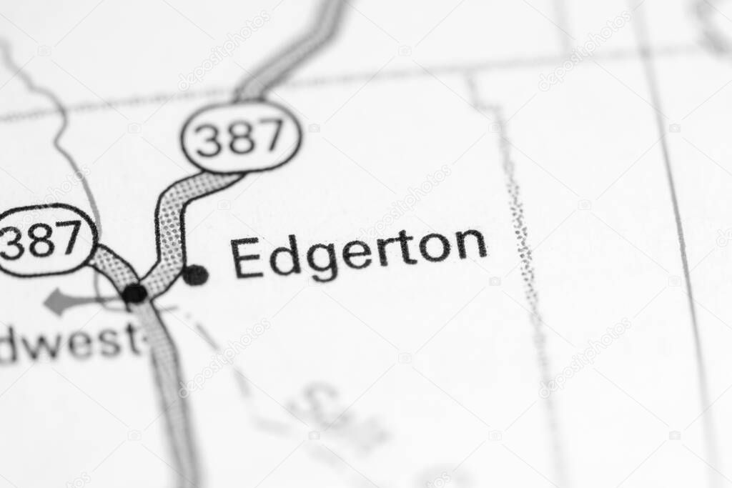 Edgerton. Wyoming. USA on a map.