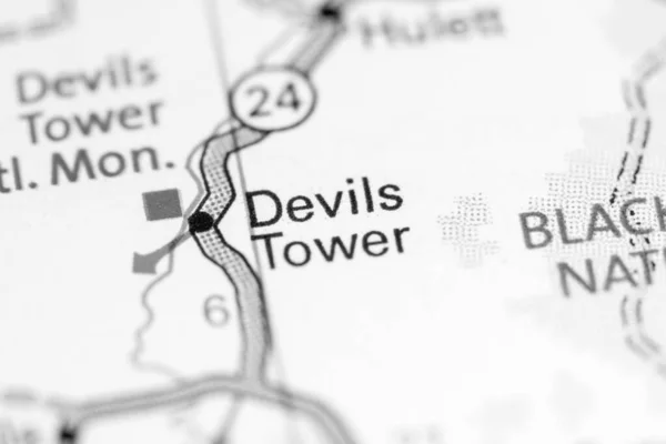 Devils Tower. Wyoming. USA on a map.