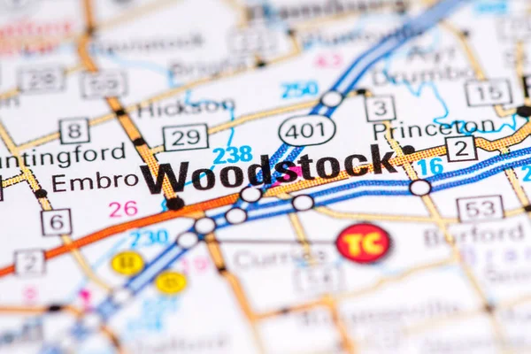 Woodstock Canadá Sobre Mapa — Fotografia de Stock