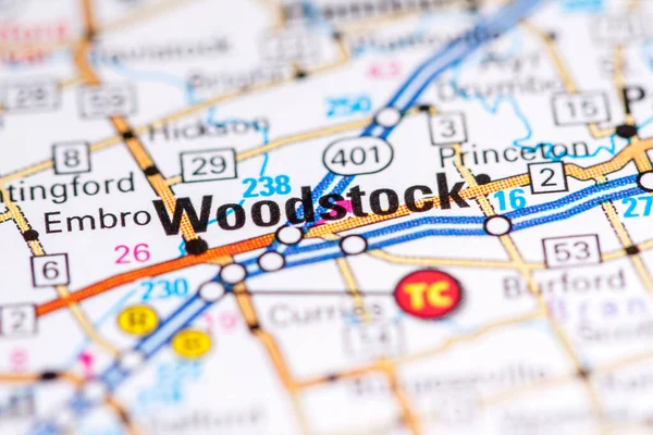 Woodstock. Canada on a map.
