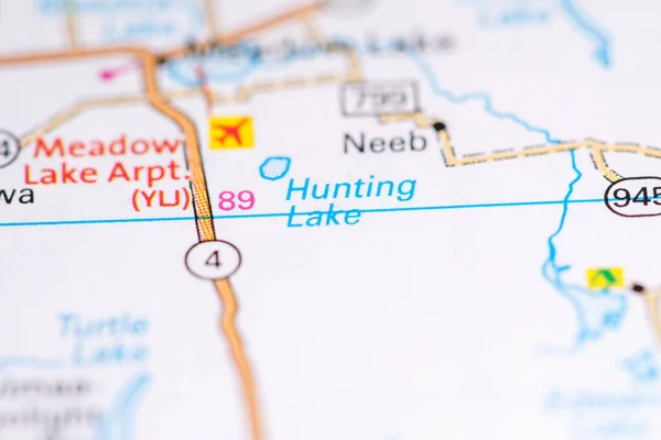 Hunting Lake Canadá Sobre Mapa — Fotografia de Stock