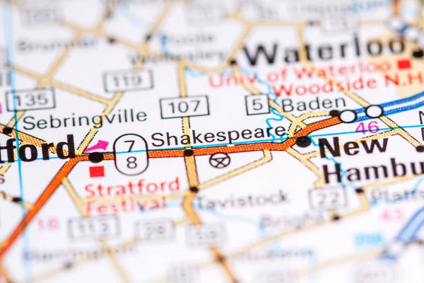 Shakespeare Kanada Mapě — Stock fotografie
