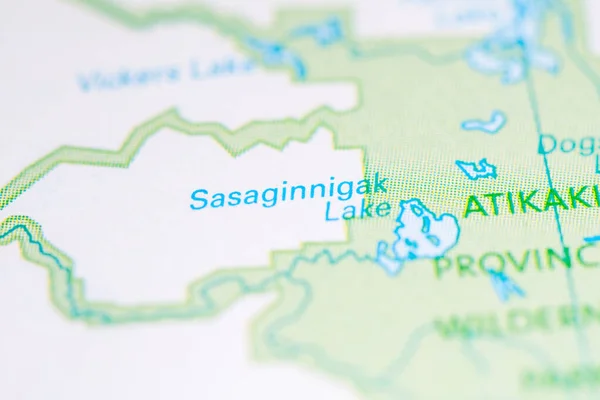 Lago Sasaginnigak Canadá Sobre Mapa — Fotografia de Stock