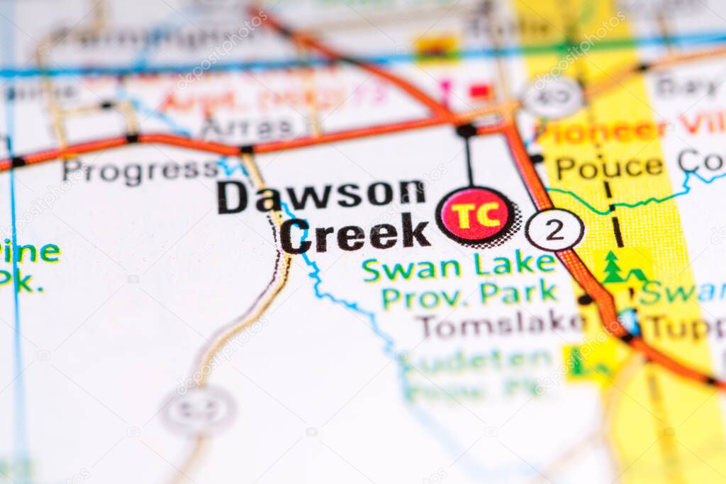Dawson Creek. Canada on a map.