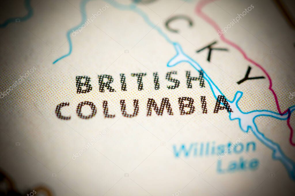 British Columbia. Canada on a map.