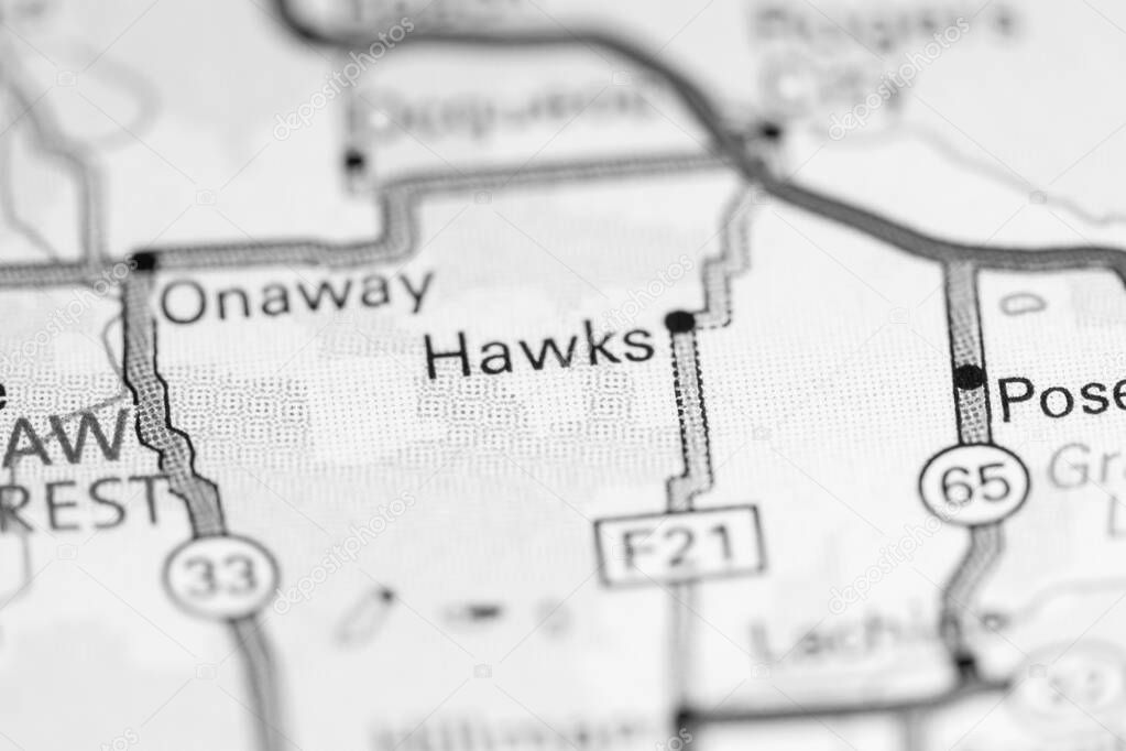 Hawks. Canada on a map.