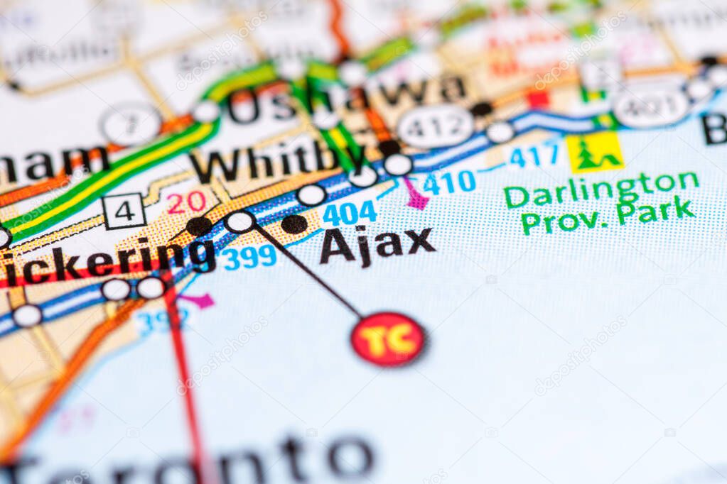 Ajax. Canada on a map.