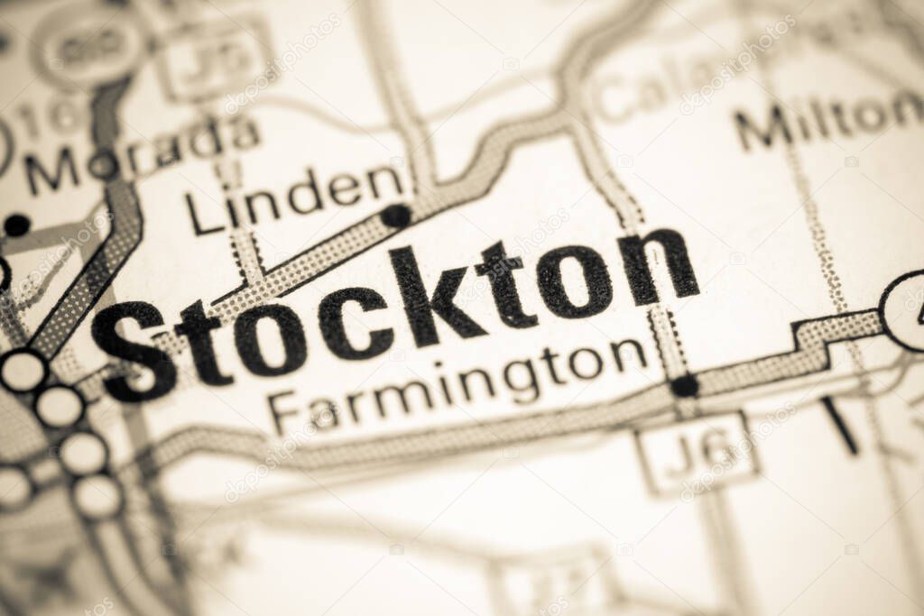 Stockton. California. USA on a map.