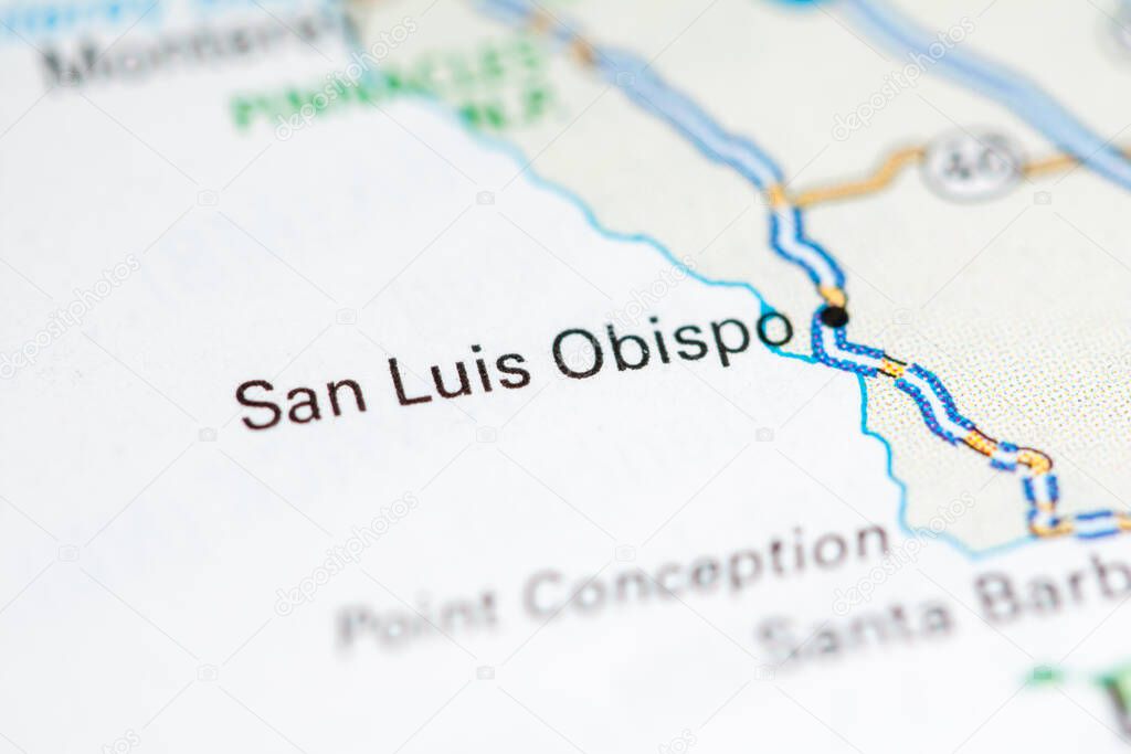 San Luis Obispo. USA on a map.