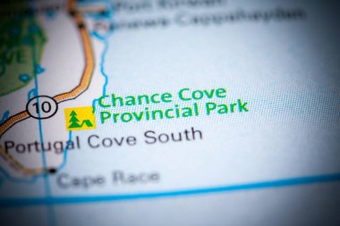 Chance Cove İl Parkı. Kanada haritada.