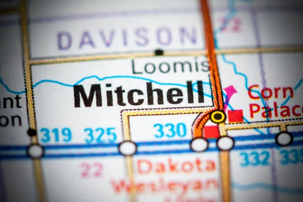 米切尔Mitchell 南达科他州 地图上的美国 — 图库照片