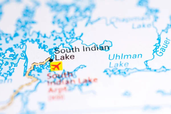 South Indian Lake Canadá Sobre Mapa — Fotografia de Stock