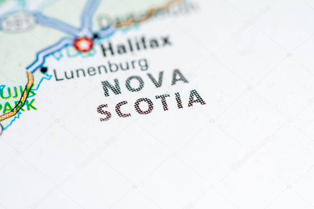 Nova Scotia. Canada on a map.