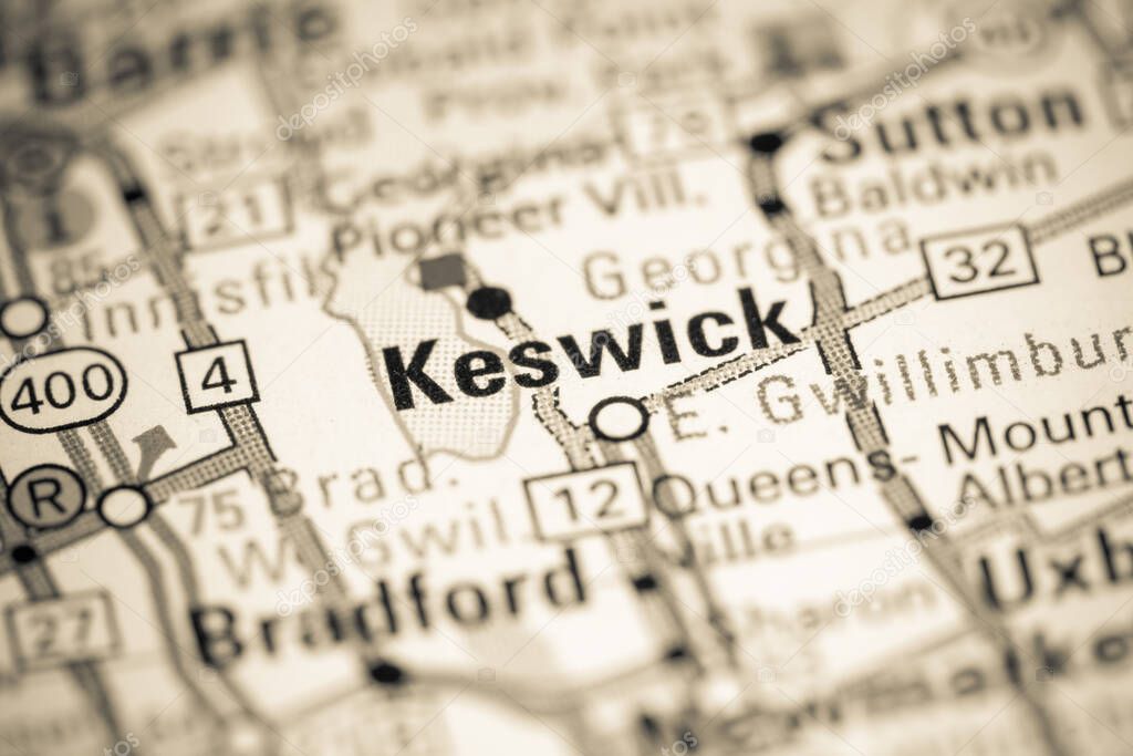 Keswick. Canada on a map.
