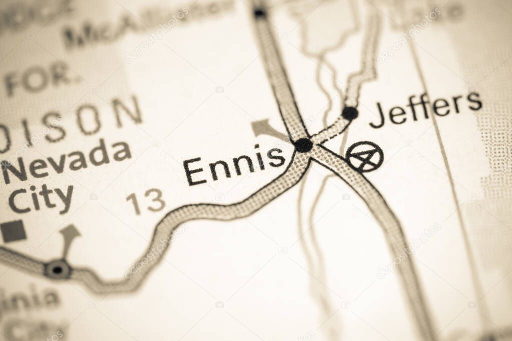 Ennis. Montana on a map.