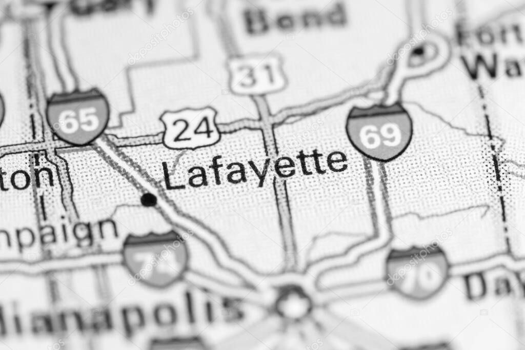 Lafayette. USA on the map.