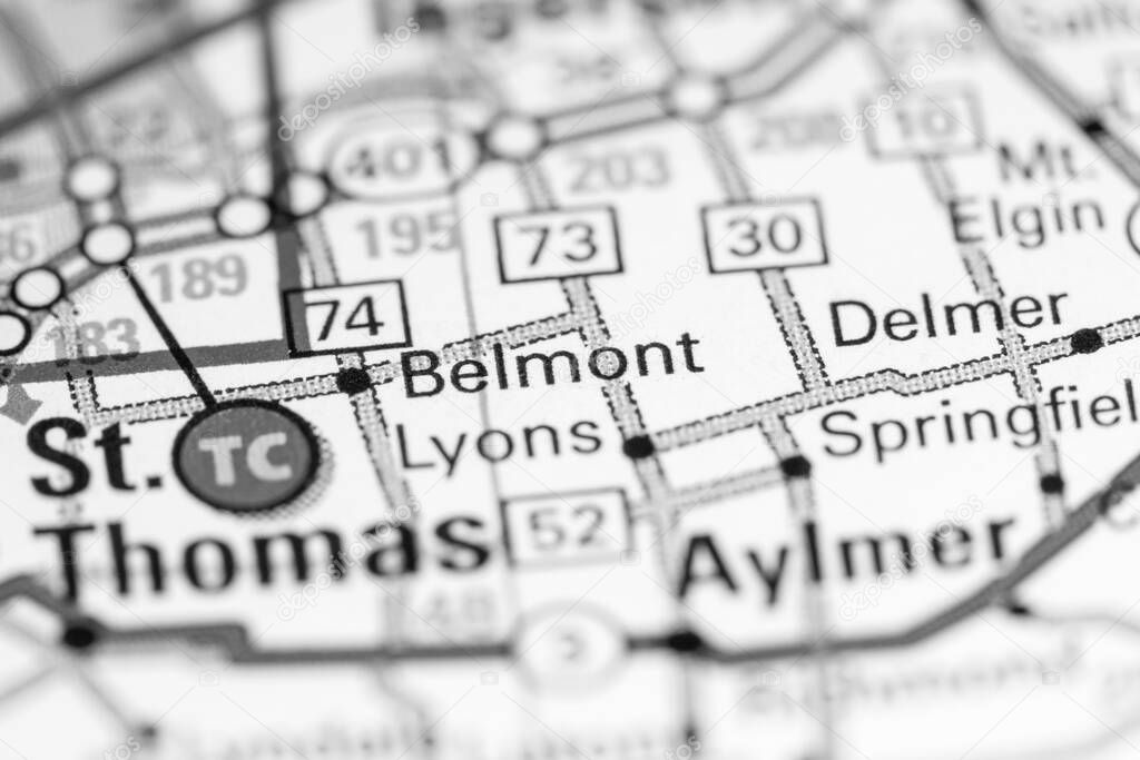 Belmont. Canada on a map.
