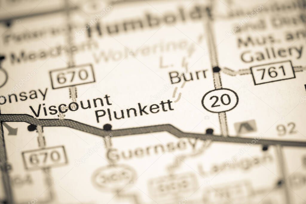 Plunkett. Canada on a map.