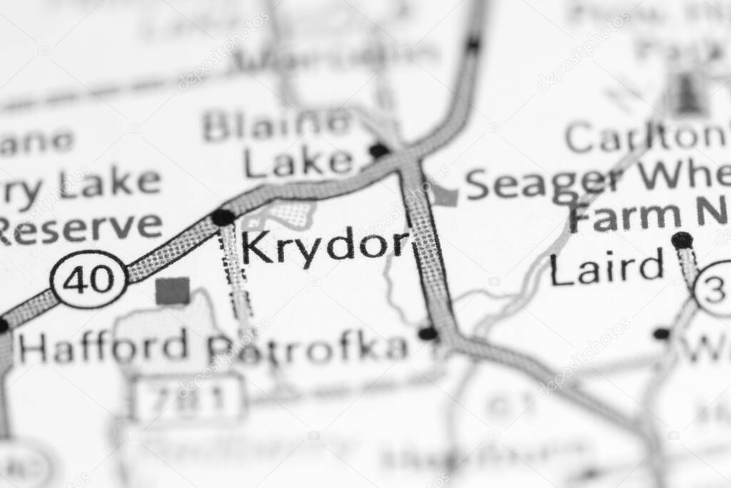 Krydor. Canada on a map.