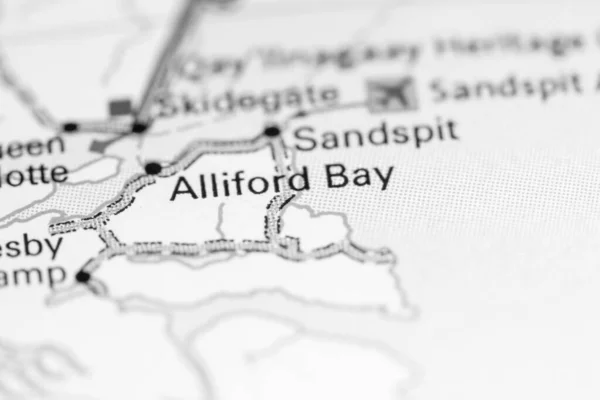 Alliford Bay Canadá Sobre Mapa — Fotografia de Stock