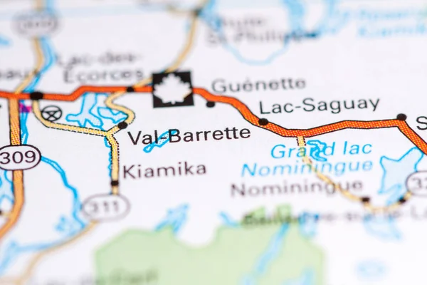 Val Barrette. Canada on a map.