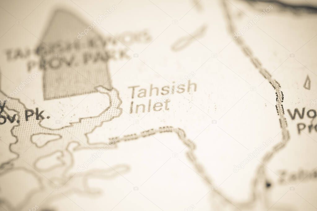 Tahsish Inlet. Canada on a map.