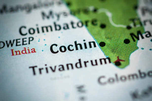 Cochin, India on the map