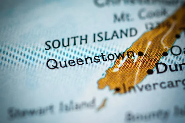Queenstown Nuova Zelanda Sulla Mappa — Foto Stock