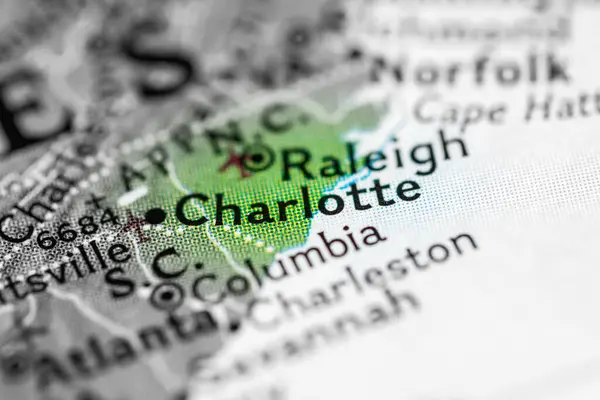 シャーロット ノースカロライナ州 アメリカ地図上で — ストック写真