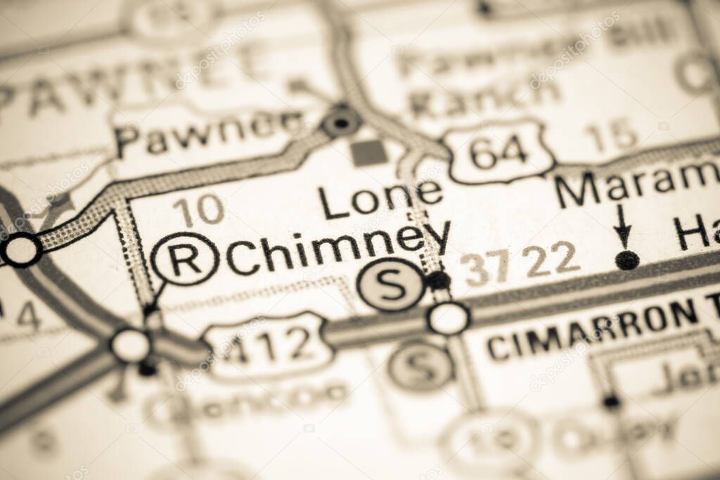 Chimney. Oklahoma. USA on a map