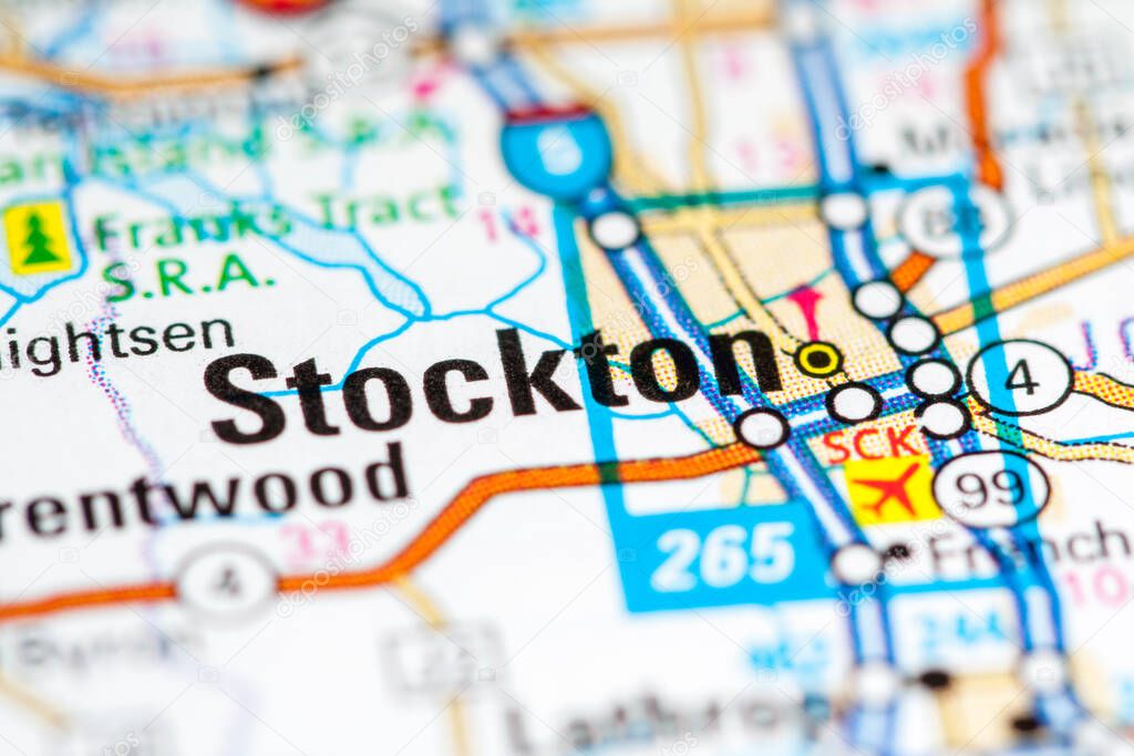 Stockton. California. USA on a map