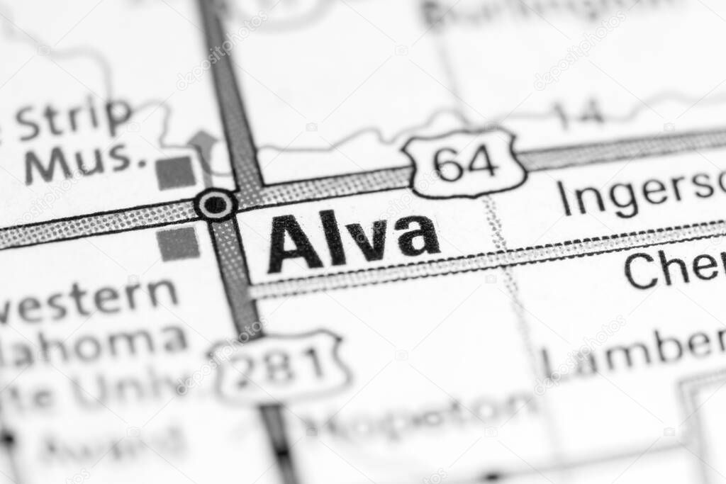 Alva. Oklahoma. USA on a map