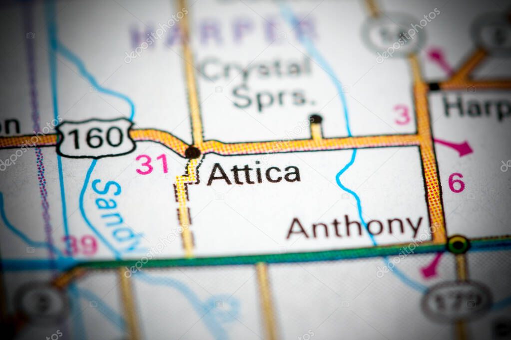 Attica. Kansas. USA on a map