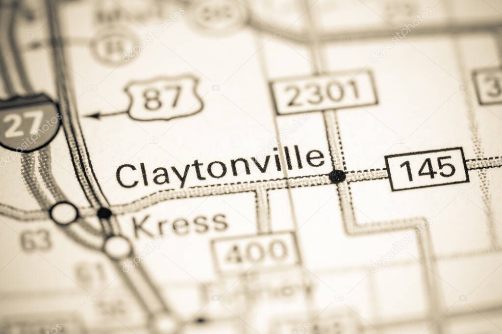 Claytonville. Texas. USA on a map