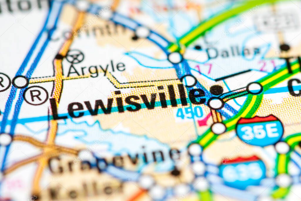 Lewisville. Texas. USA on a map