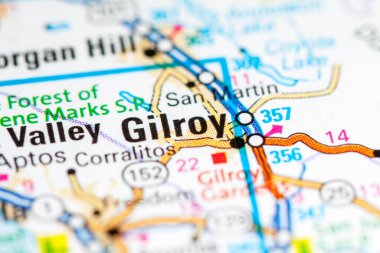 Gilroy. California. USA on a map clipart
