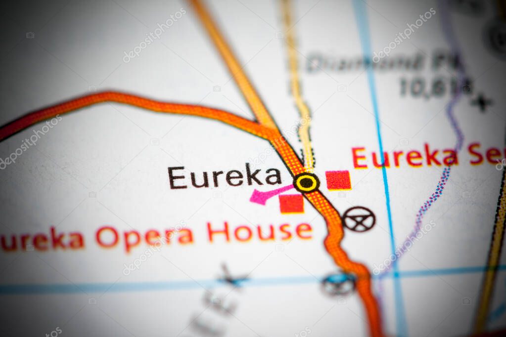 Eureka. Nevada. USA on a map