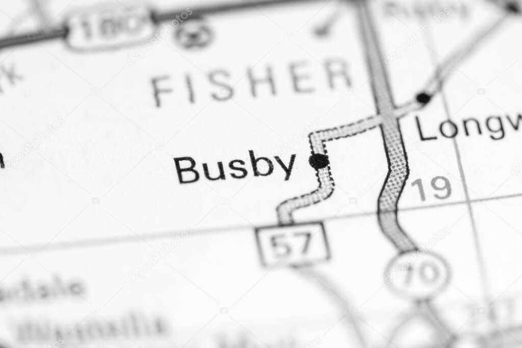 Busby. Texas. USA on a map