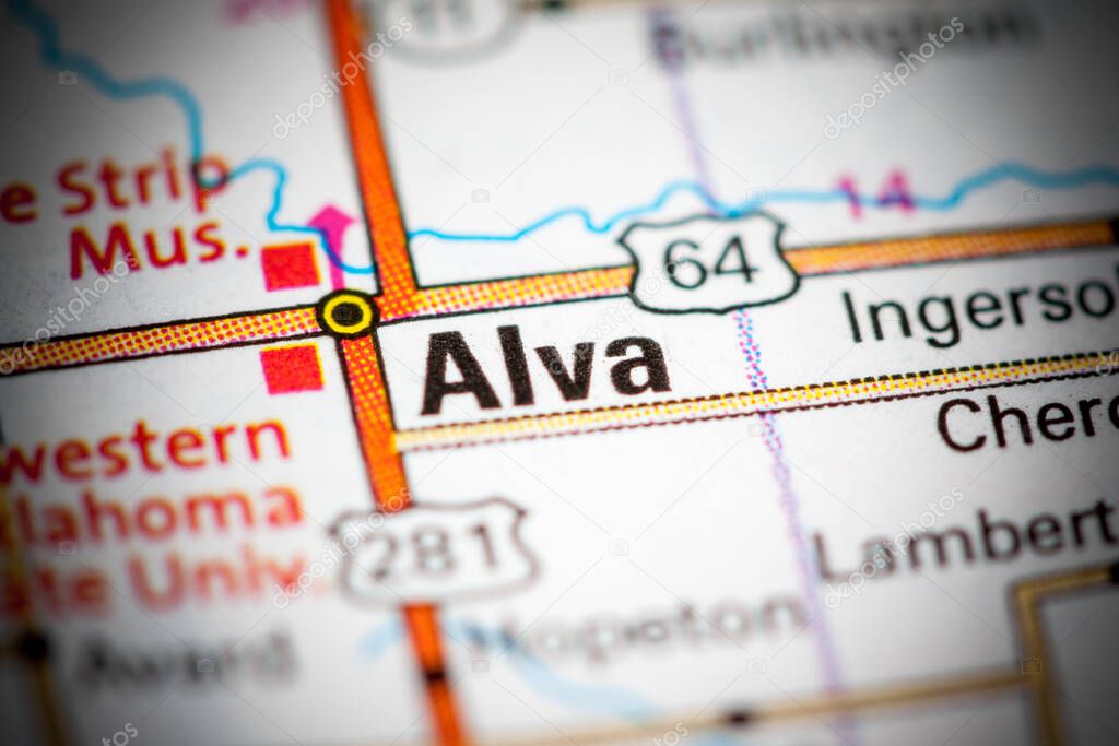 Alva. Oklahoma. USA on a map