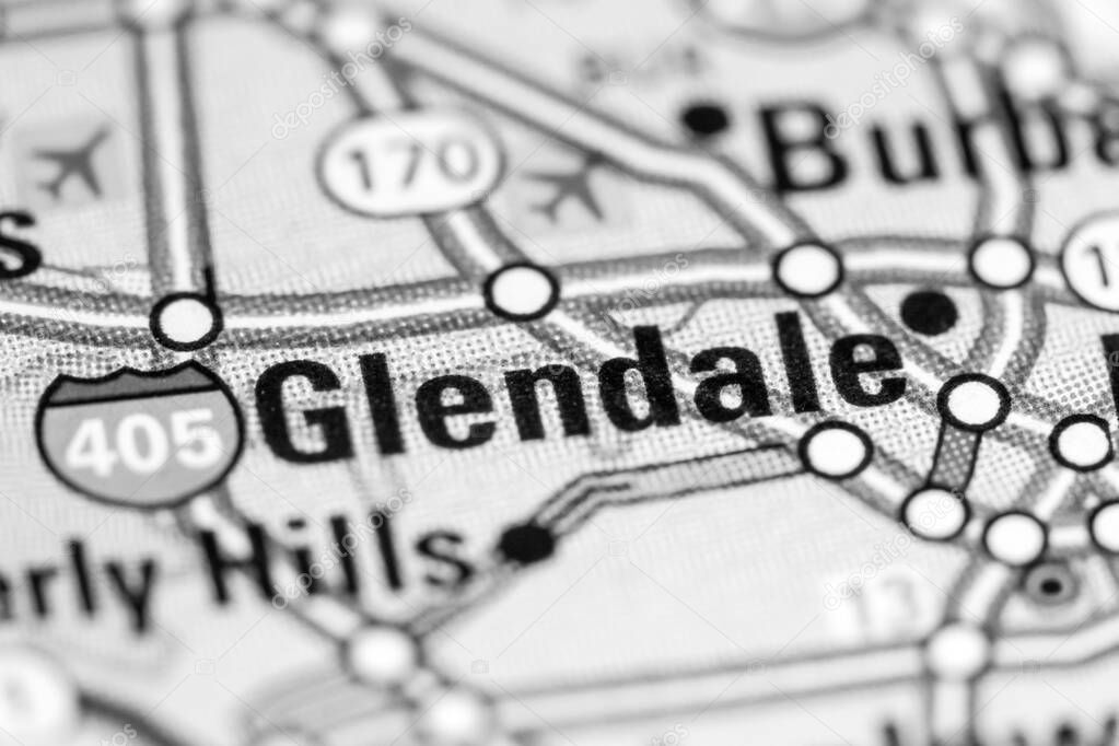 Glendale. California. USA on a map