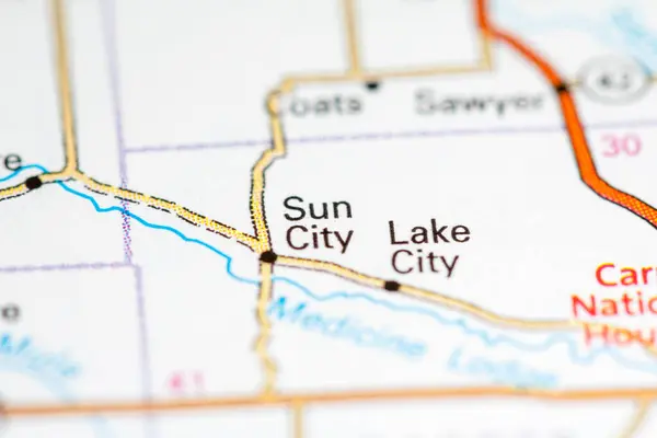 Sun City Kansas Eua Sobre Mapa — Fotografia de Stock