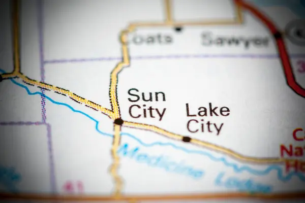 Sun City Kansas Eua Sobre Mapa — Fotografia de Stock