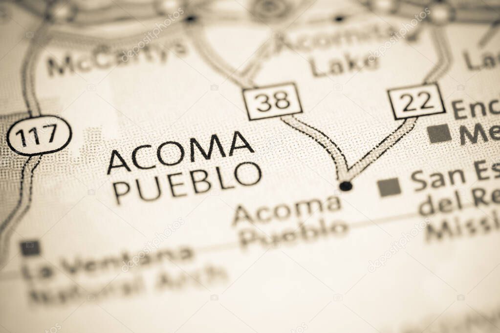 Acoma Pueblo. New Mexico. USA on a map