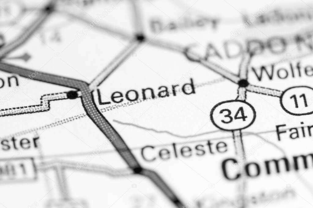 Leonard. Texas. USA on a map