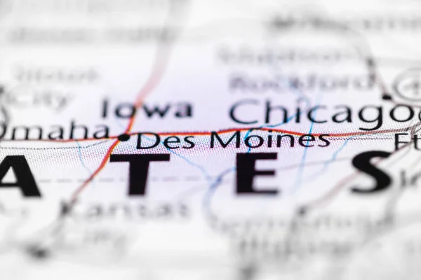 Des Moines Stati Uniti Sulla Mappa — Foto Stock