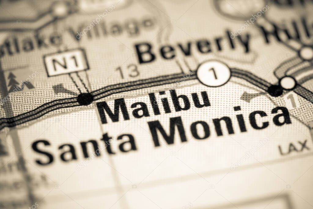 Malibu. California. USA on a map