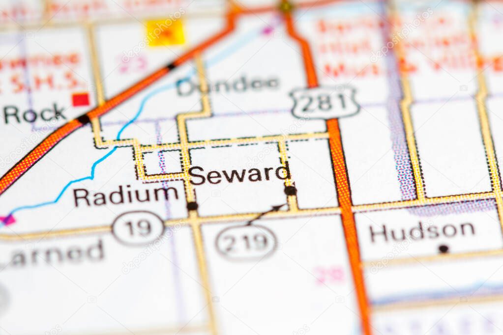 Seward. Kansas. USA on a map